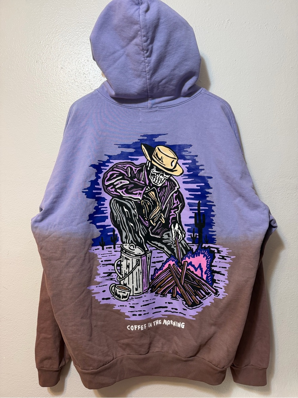 Warren Lotas Coffee in the Morning Purple/Brown Graphic Fleece Hoodie Men's XXL